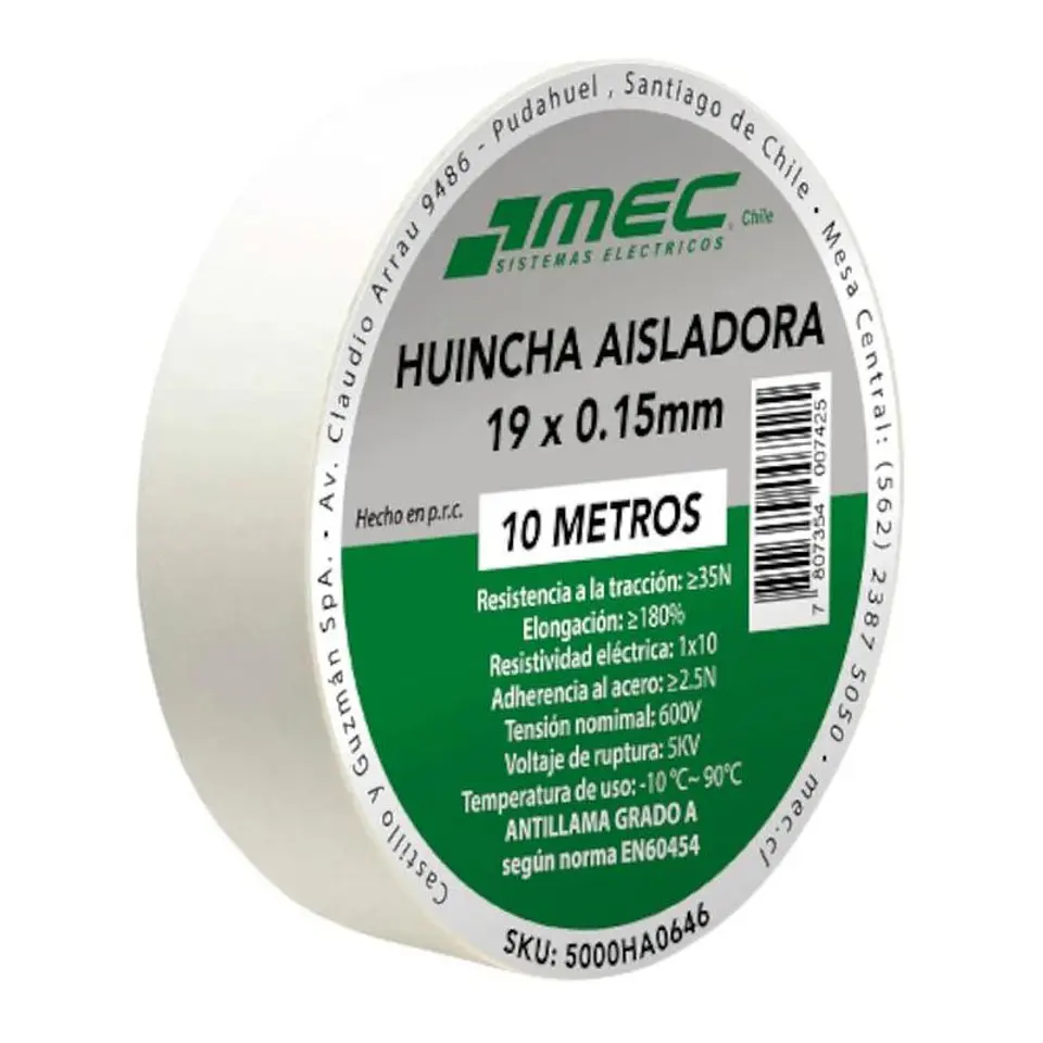 HUINCHA AISLADORA MEC BLANCO 19MM.X10MT. 5000HA0646 1