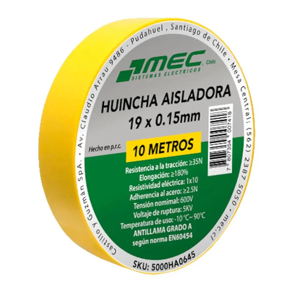 HUINCHA AISLADORA MEC AMARILLO 19MM.X10MT. 5000HA0645 1
