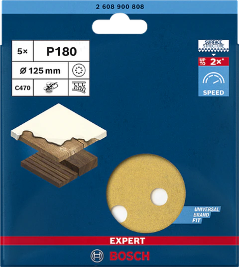 DISCO LIJA VELCRO BOSCH 125MM.G180 5PZAS.2608900808