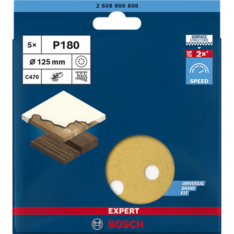 DISCO LIJA VELCRO BOSCH 125MM.G180 5PZAS.2608900808 1