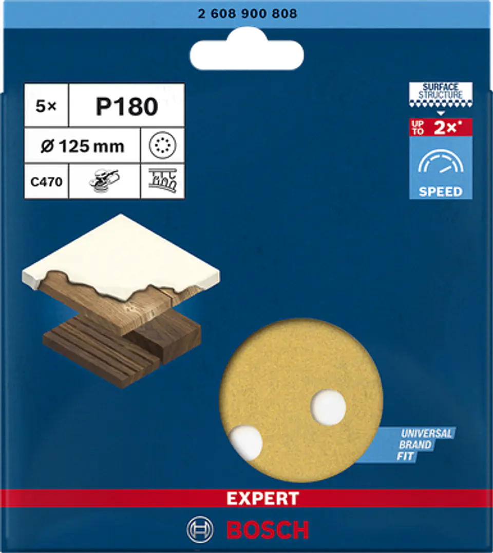 DISCO LIJA VELCRO BOSCH 125MM.G180 5PZAS.2608900808 1