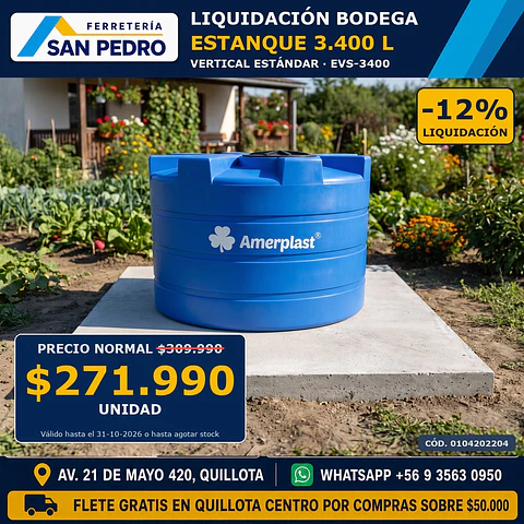 ESTANQUE VERTICAL ESTANDAR 3400 LT. EVS-3400