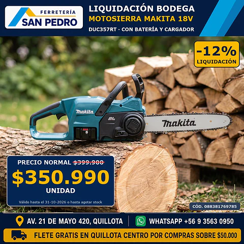 MOTOSIERRA INALAMBRICA MAKITA 18V.1BAT.+CARG.DUC357RT
