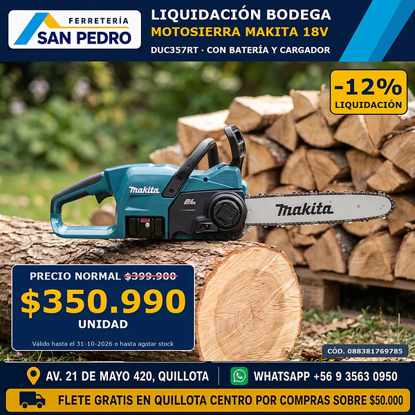 MOTOSIERRA INALAMBRICA MAKITA 18V.1BAT.+CARG.DUC357RT