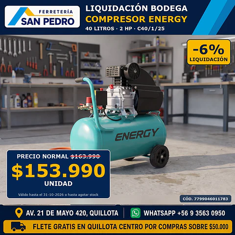 COMPRESOR ENERGY 40 LTS 2HP C40/1/25 052240