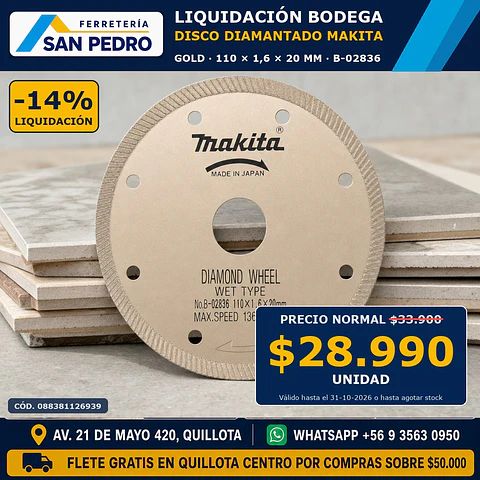 DISCO DIAMANTADO MAKITA 110X1.6X20MM.GOLD B-02836