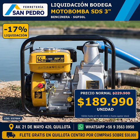 MOTOBOMBA SDS BENCINERA 3" SGP30L 037664