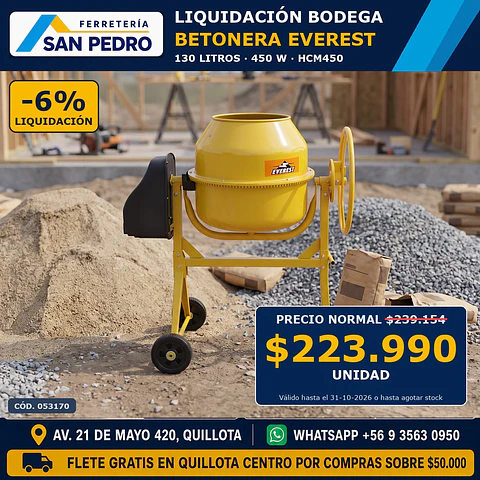 BETONERA EVEREST 130 LT.450 W 3/4 HP HCM450 053170