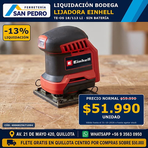 LIJADORA INAL. EINHELL TE-OS 18/113Li - S/BAT 4460731