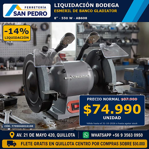ESMERIL BANCO GLADIATOR 8"550W.049949AB608/220/50
