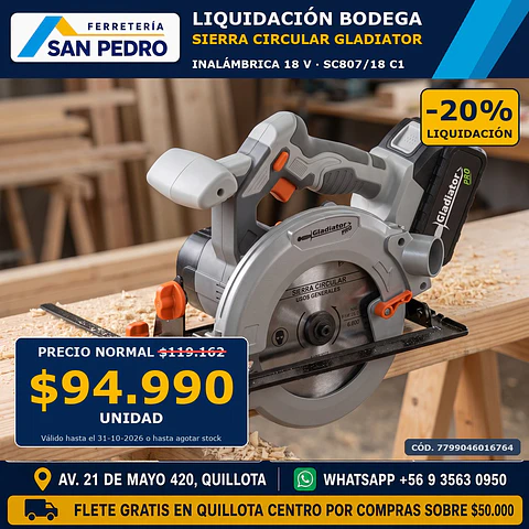 SIERRA CIRCULAR INAL. GLADIATOR 18V SC807/18 C1 /054331