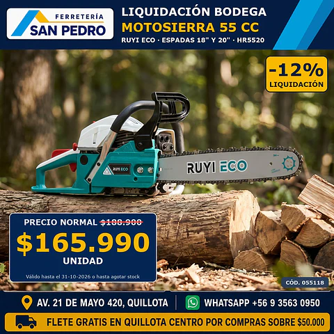 MOTOSIERRA SDS 55CC.C/ESPADAS 18"-20" HR5520 055118