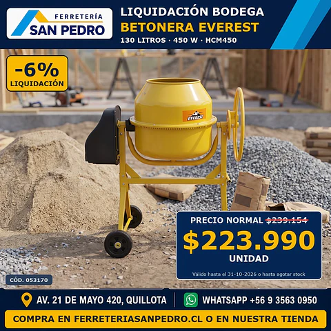 BETONERA EVEREST 130 LT.450 W 3/4 HP HCM450 053170