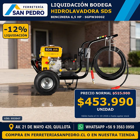 HIDROLAVADORA SDS GASOLINA 6.5HP SGPW3000Z 053547