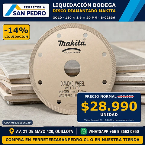DISCO DIAMANTADO MAKITA 110X1.6X20MM.GOLD B-02836