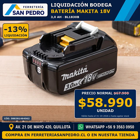 BATERIA IONLI.MAKITA 18V.3.0AH.BL1830B/632G12-3