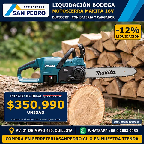 MOTOSIERRA INALAMBRICA MAKITA 18V.1BAT.+CARG.DUC357RT