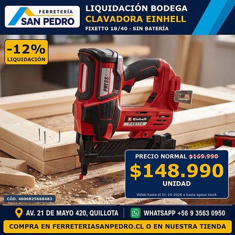 CLAVADORA INAL EINHELL FIXETTO 18/40 S/BAT 4257785