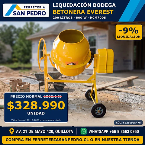 BETONERA EVEREST 200 LT.800 W.220V.HCM700S 049804