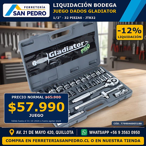 JUEGO DE DADOS GLADIATOR 1/2'  32 PCS JT832 054883