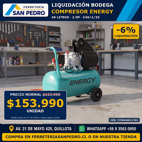 COMPRESOR ENERGY 40 LTS 2HP C40/1/25 052240