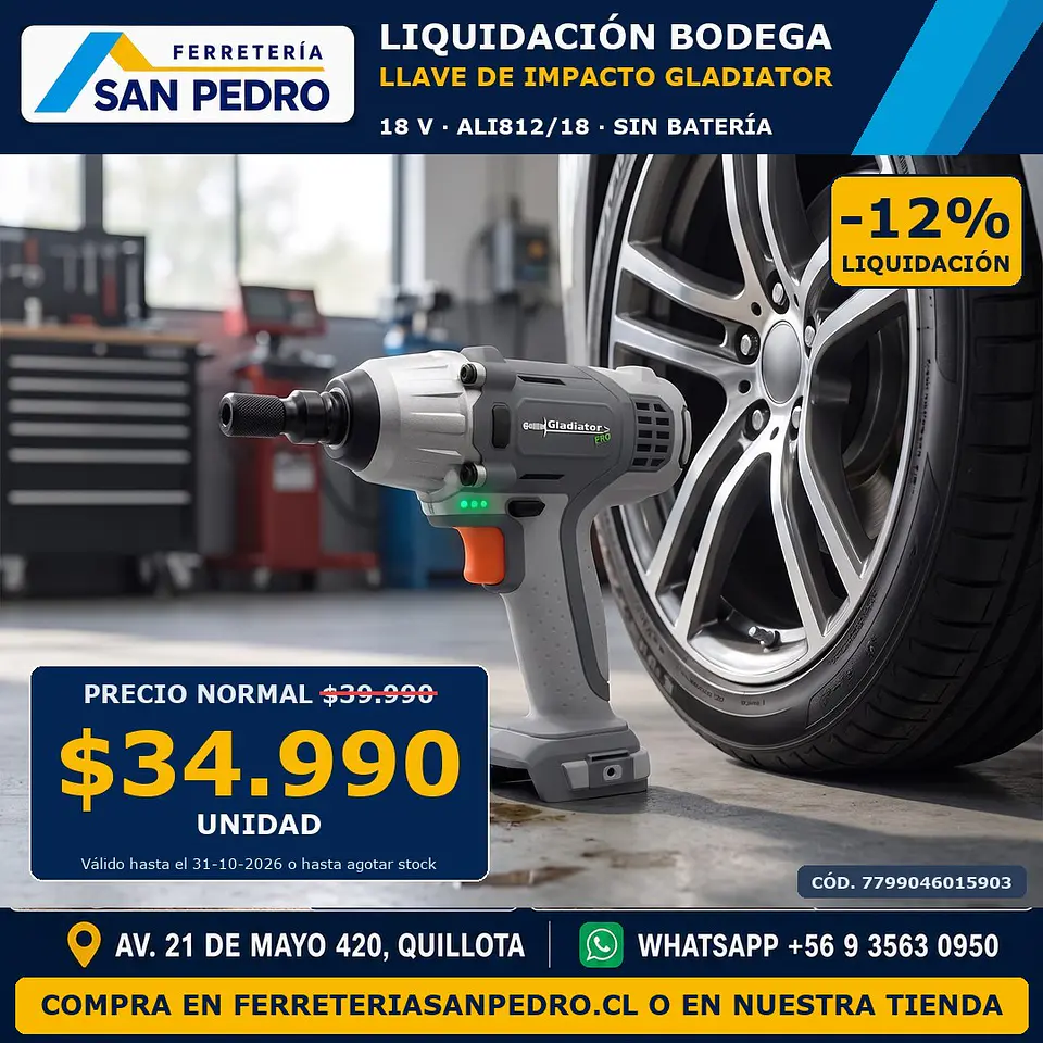 LLAVE ATORNILLADOR IMPACTO GLADIATOR 18V S/BAT ALI812/18 054332 1