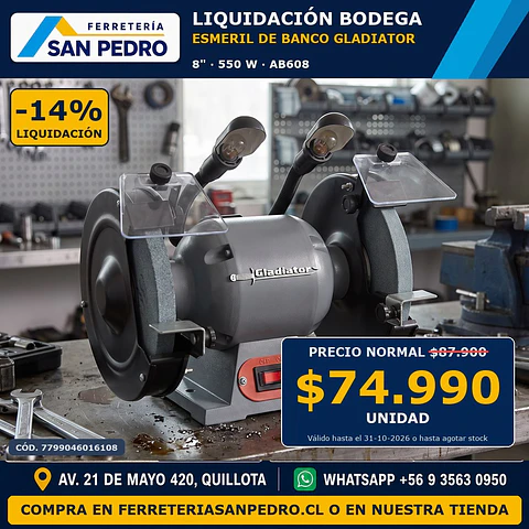 ESMERIL BANCO GLADIATOR 8"550W.049949AB608/220/50