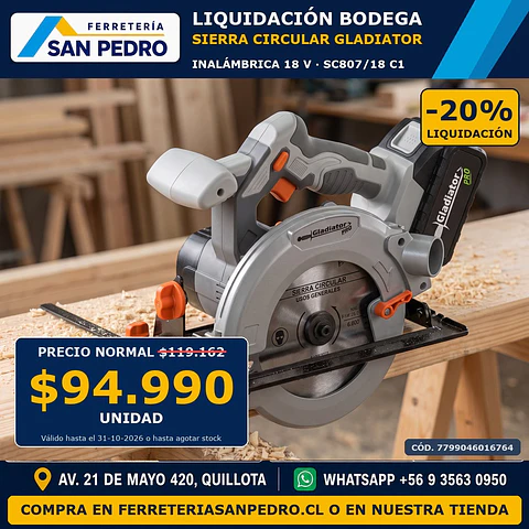 SIERRA CIRCULAR INAL. GLADIATOR 18V SC807/18 C1 /054331