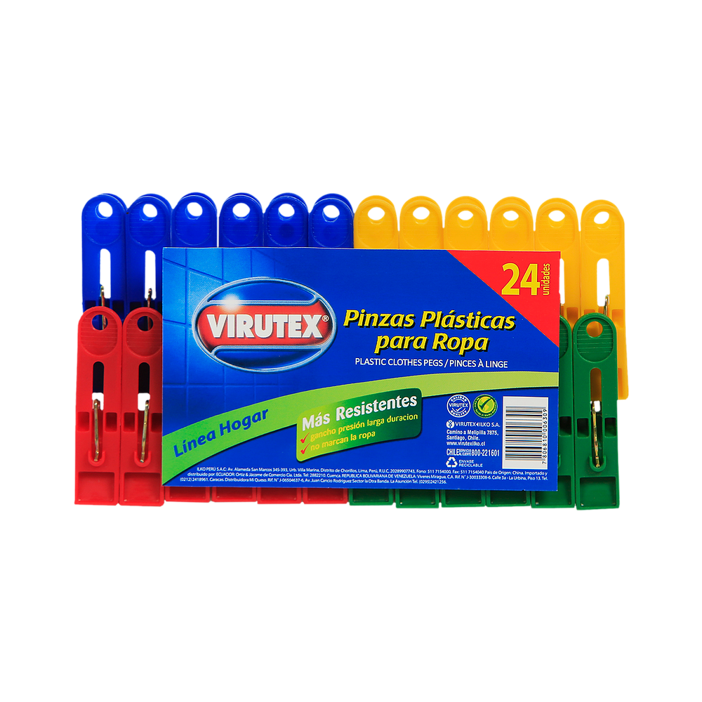 Pinzas Plásticas P/Ropa 24 pcs Virutex