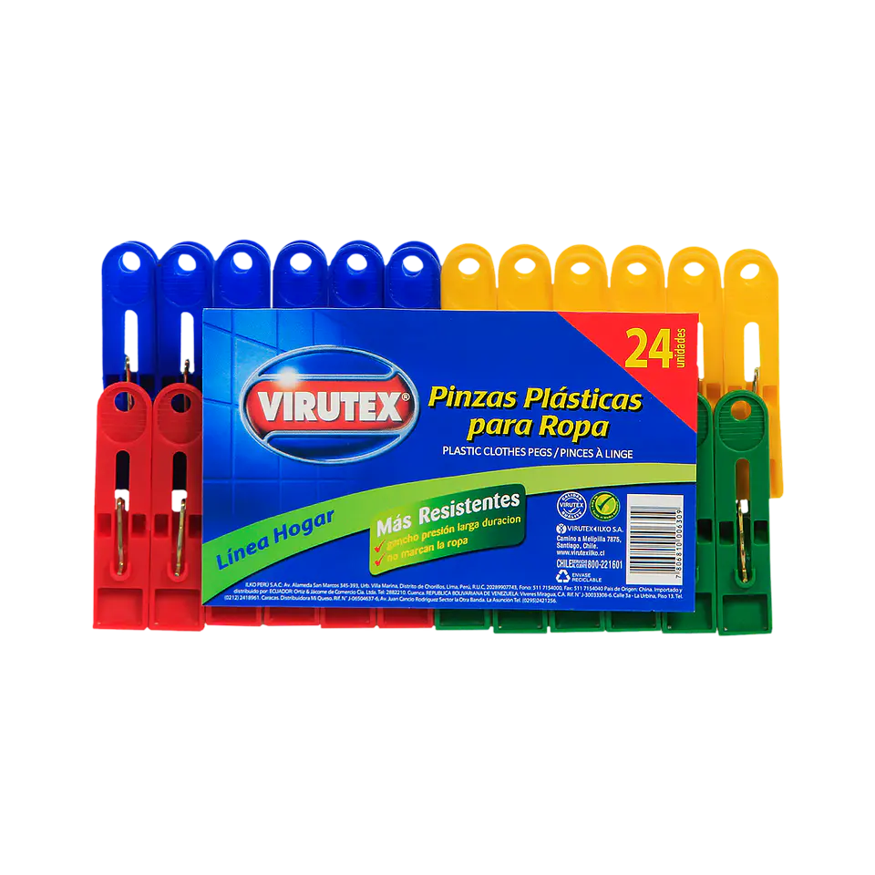 Pinzas Plásticas P/Ropa 24 pcs Virutex 1
