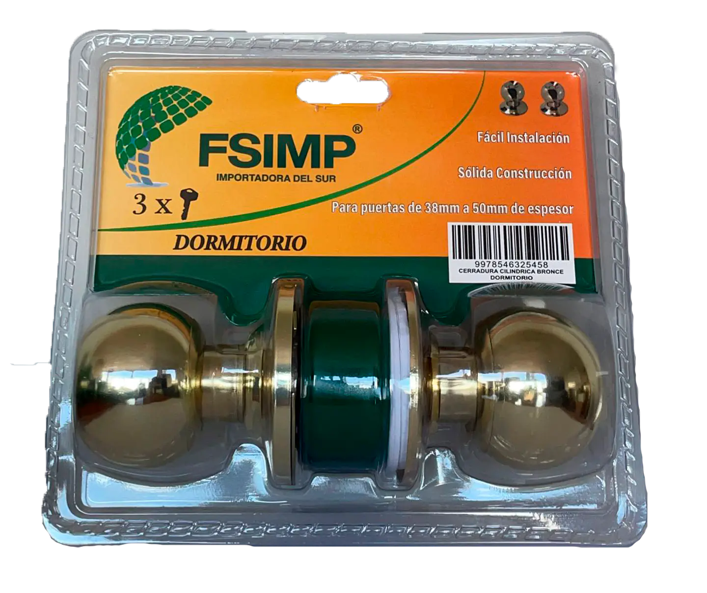 Cerradura Cilindrica Dormitorio Bronce E-587A FSIMP 3