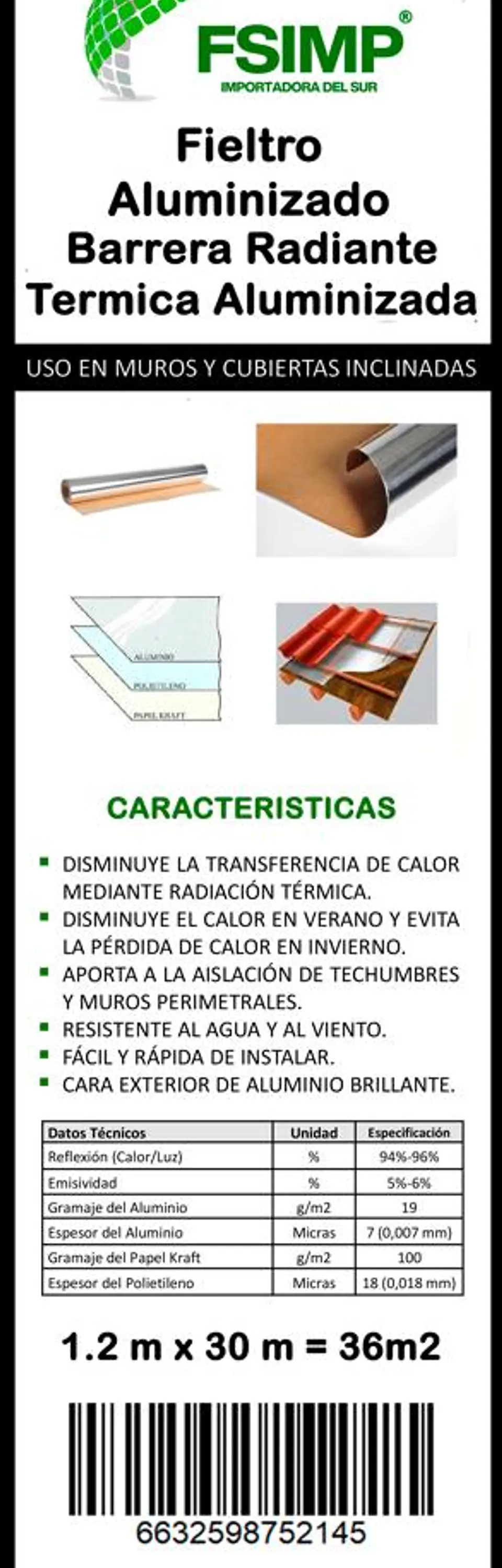 Fieltro Craft Aluminizado Reflex 1.2X30M 36MTS FSIMP 5