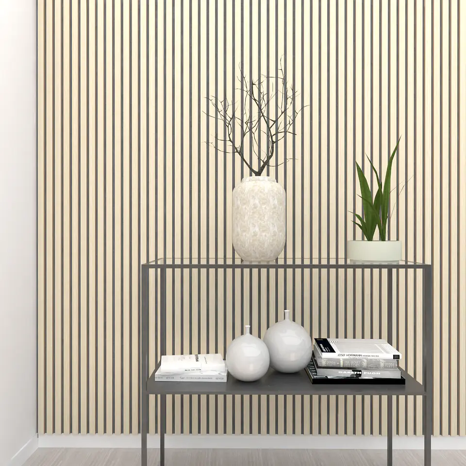 Panel Acustico C/Laminas de Madera White oak 600X2400MM 4