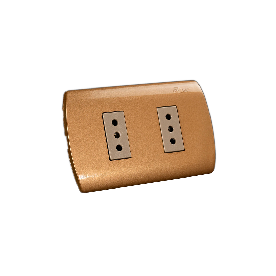 Toma Corriente Embutido Doble 10A ARIS MEC Dorado-Beige 1