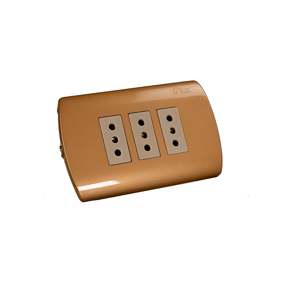 Toma Corriente Embutido Triple 10A ARIS MEC Dorado-Beige 1