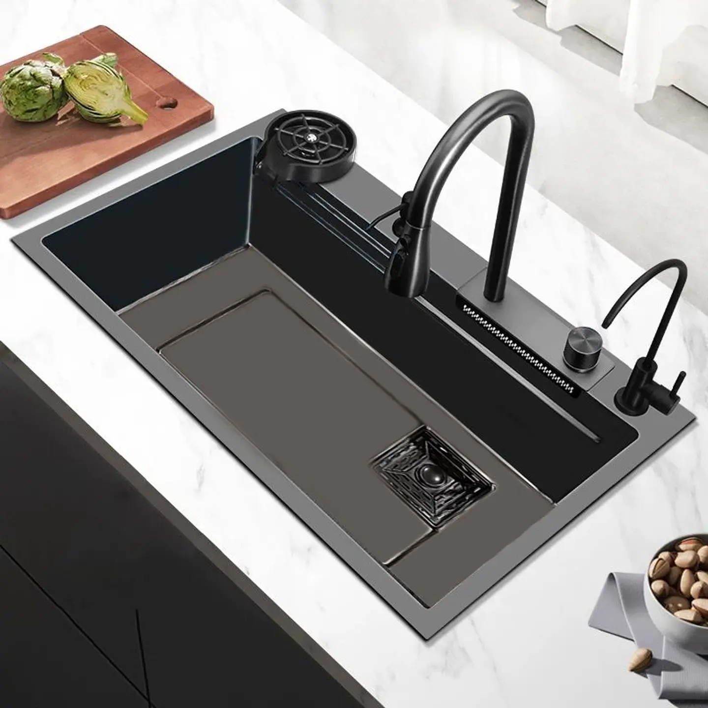 Set Lavaplato Empotrado Negro 68X45X21cm 1