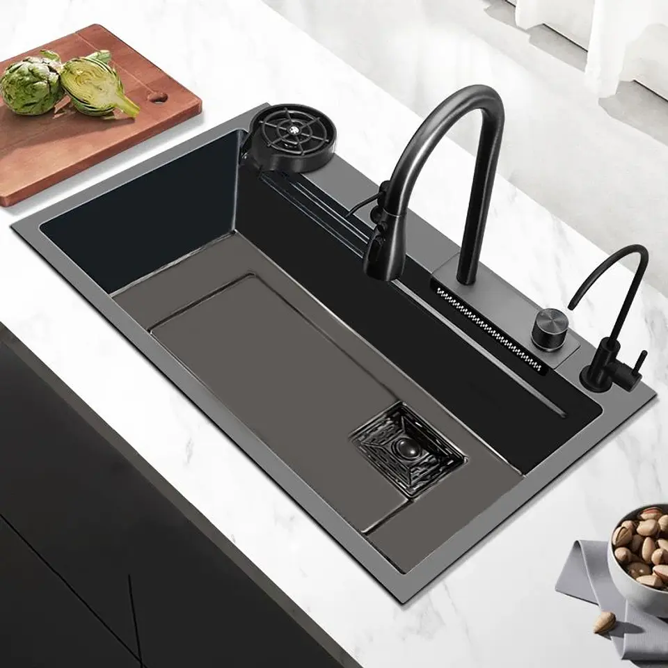 Set Lavaplato Empotrado Negro 68X45X21cm 1