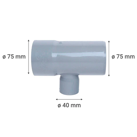 Tee PVC Sanitario Gris 75 x 40 MM