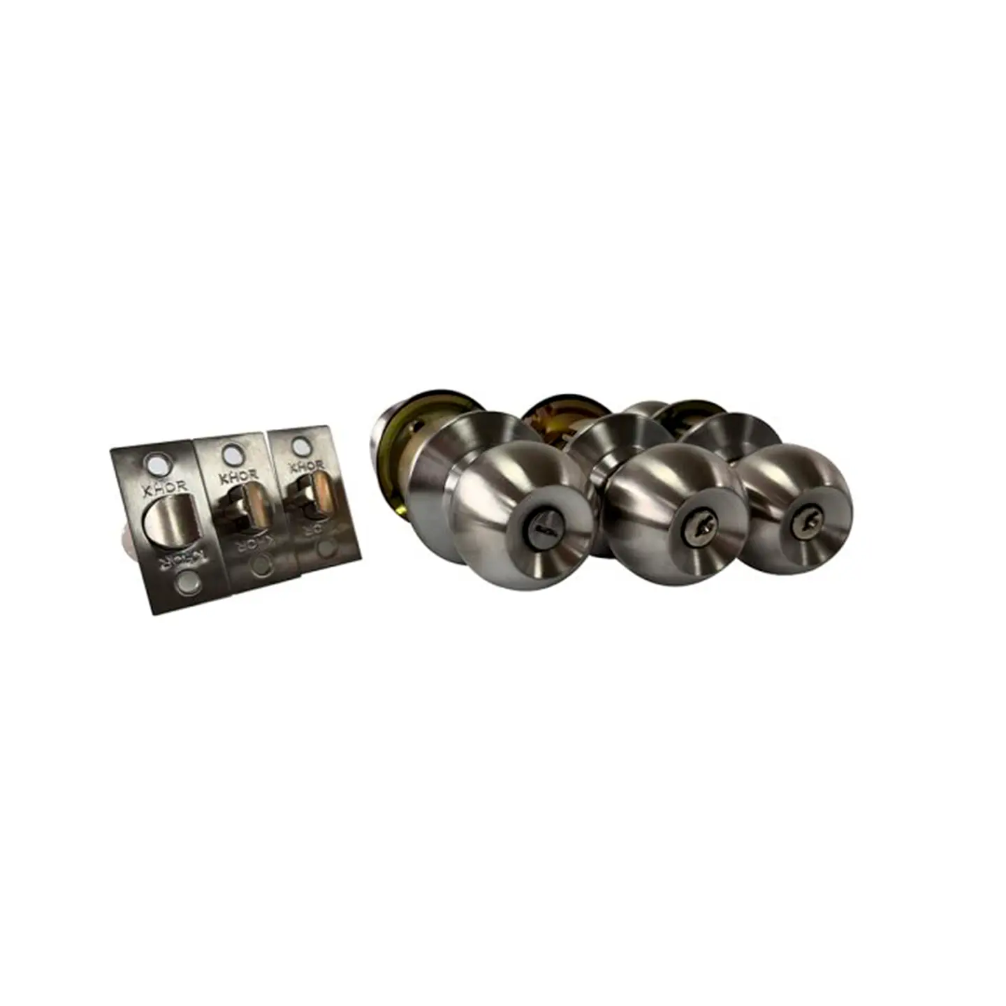 Set 2 Cerradura Pomo Dormitorio + 1 Cerradura Pomo Baño AC INOX KHOR 1