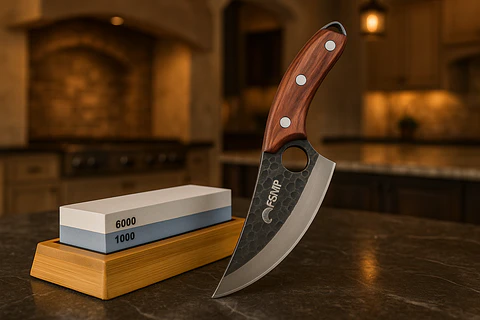 Set Cuchillo Carnicero 14.5CM + Piedra Asentar FSIMP
