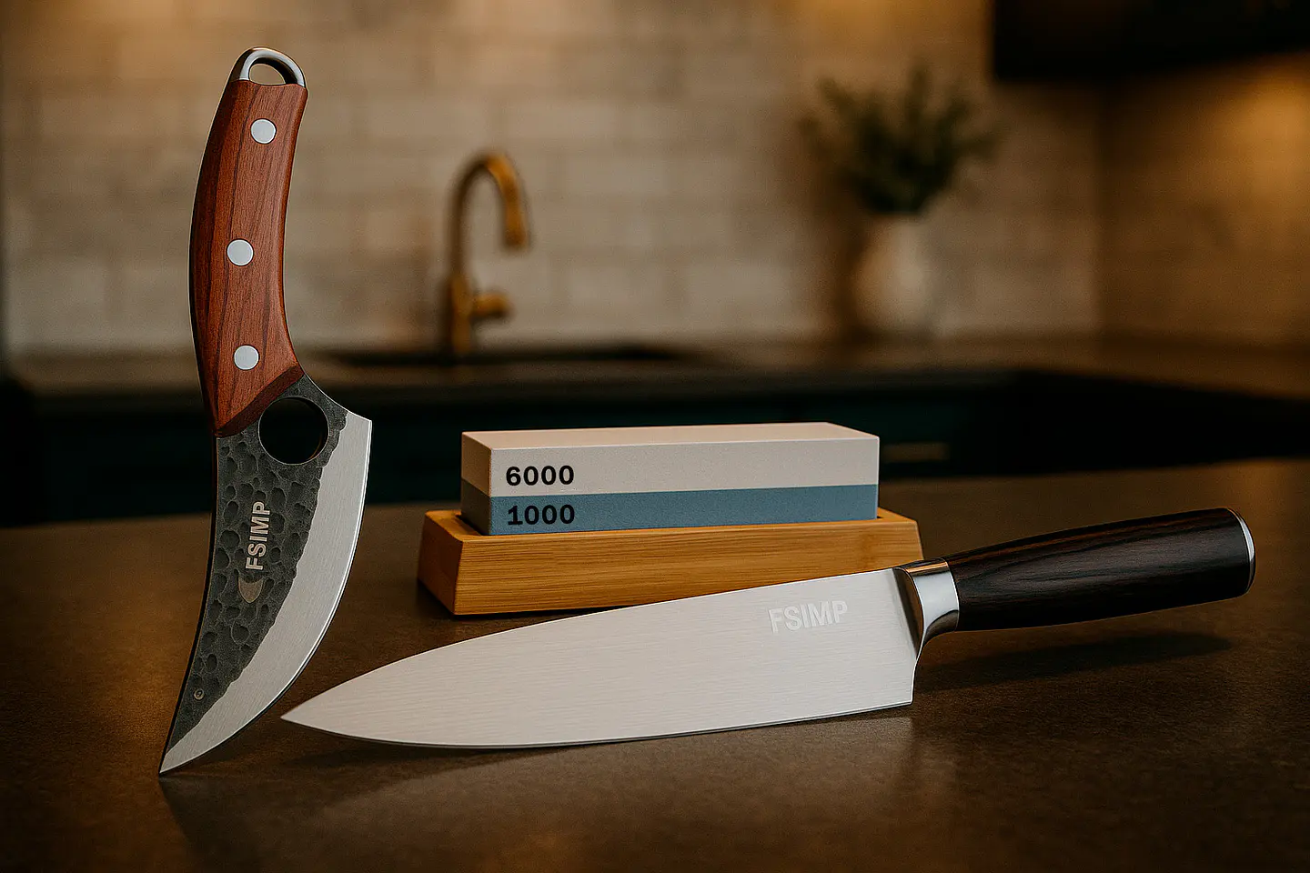 Set Cuchillo Carnicero + Chef + Piedra Asentar FSIMP 1