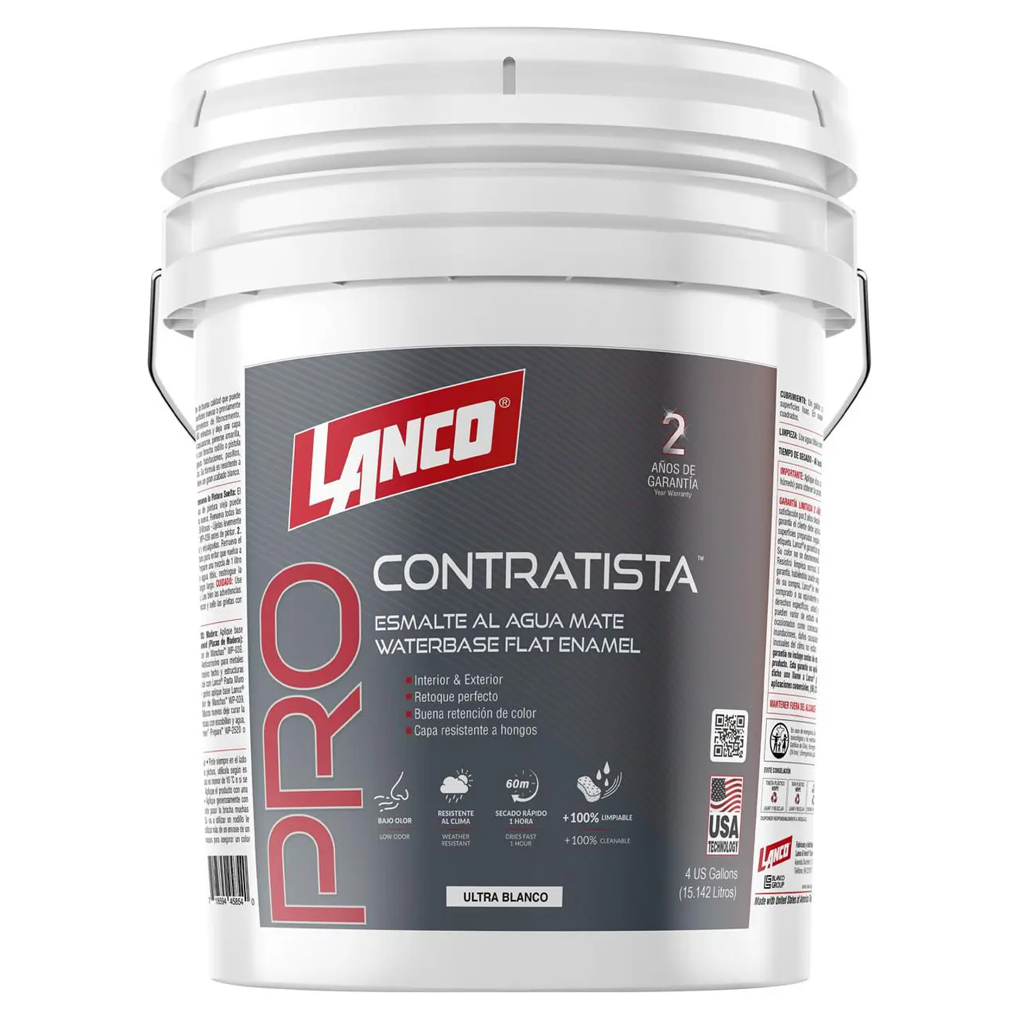 Esmalte al Agua Pro Contratista Blanco Mate Tineta PC4585-2.4 LANCO 1