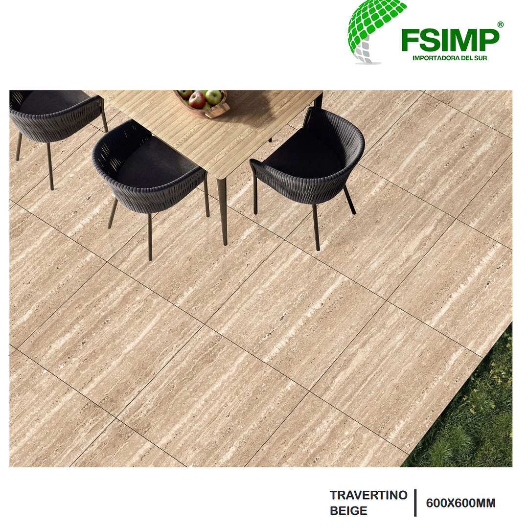 $9.923m² c/iva Porcelanato 60x60 cms. Travertino Beige 1.44M2 Caja Black Friday 3