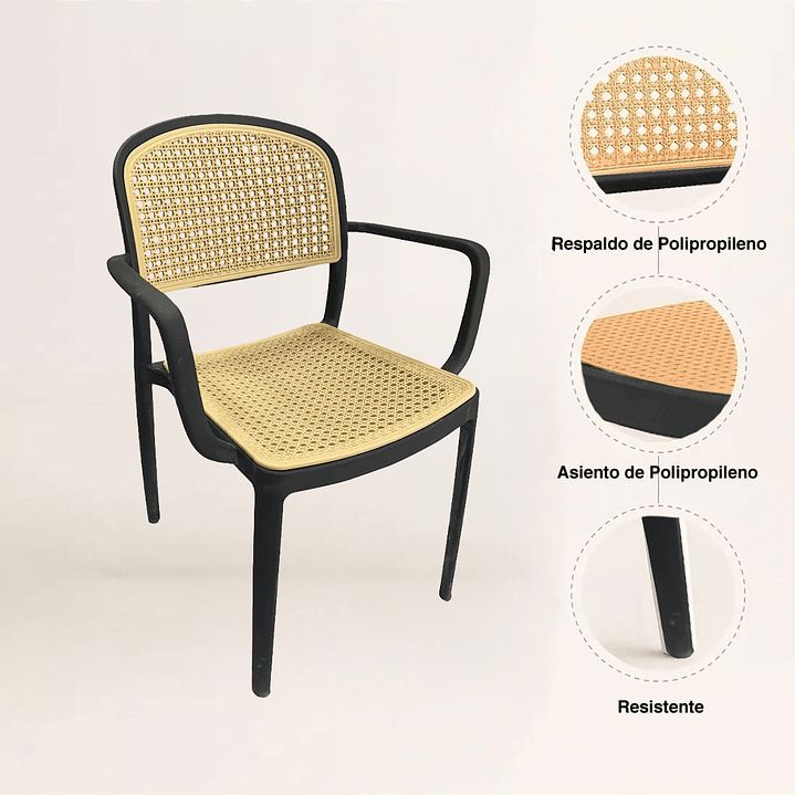 Silla Terraza Beige/Negra C/Apoya Brazos 2