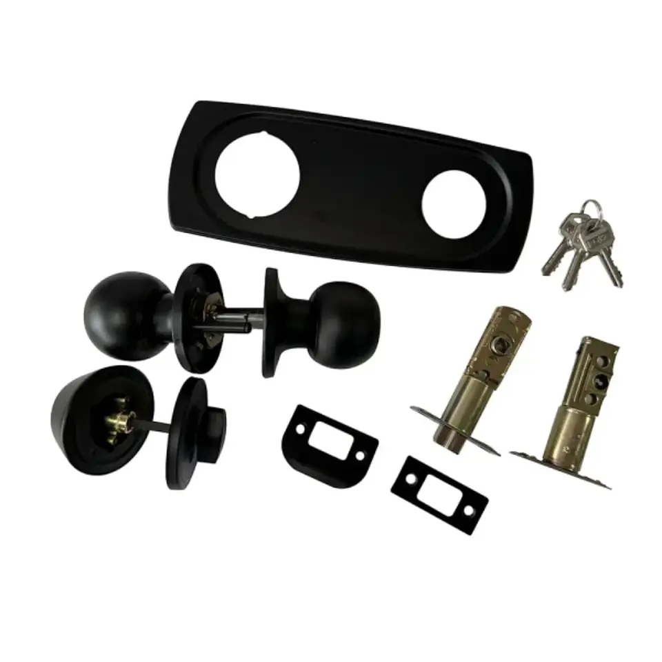 Set Cerradura Pomo Acceso Negra + Cerrojo + Escudo KUTZ 1