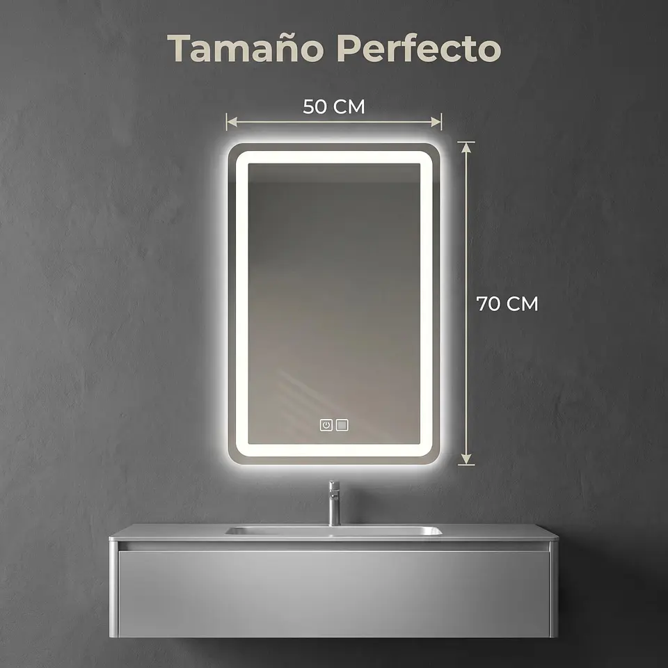 Espejo Luz Led 50X70 Rect C/Antiempañante Mod 02 FSIMP 3