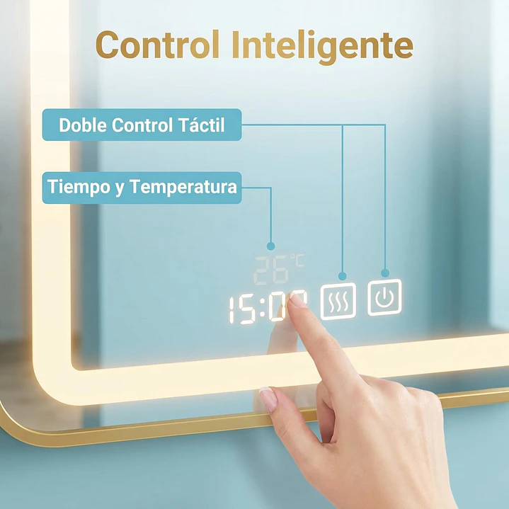 Espejo Luz Led 50X70 C/Marco Rect C/Hora y Antiempañante Mod 03 FSIMP 2