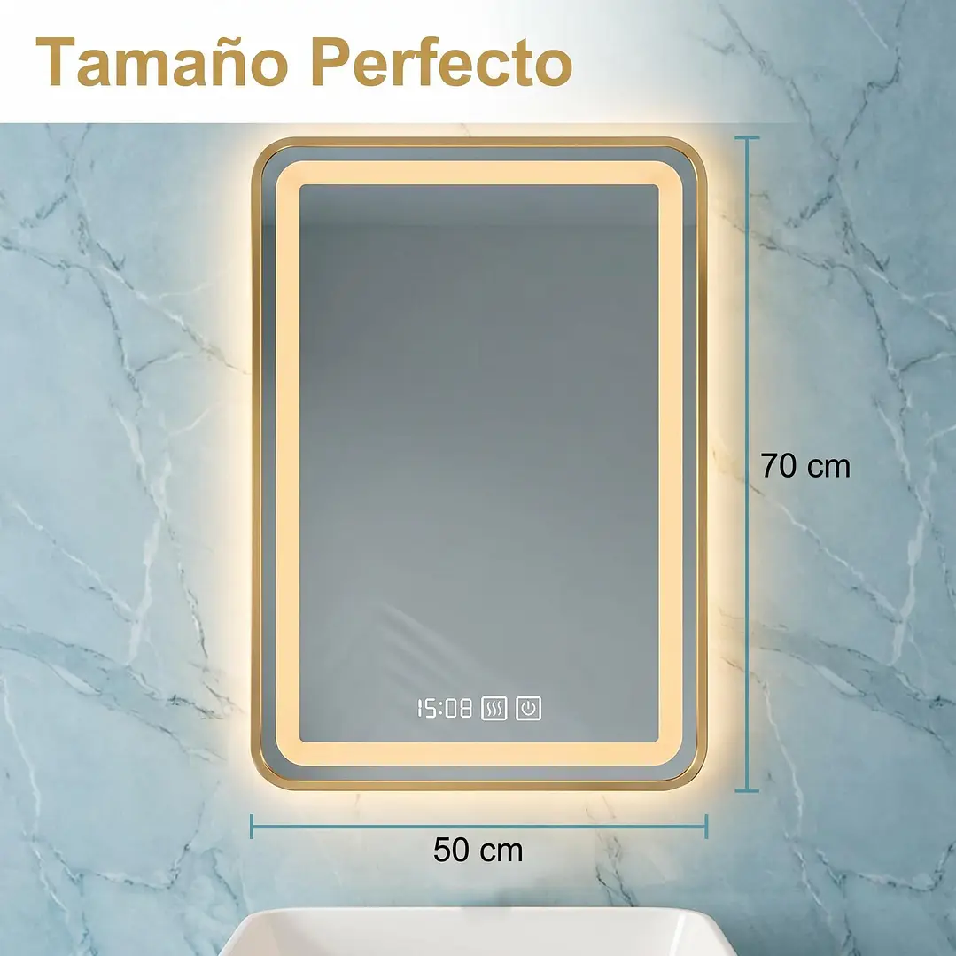 Espejo Luz Led 50X70 C/Marco Rect C/Hora y Antiempañante Mod 03 FSIMP 5