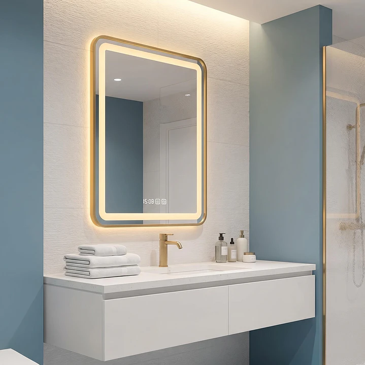 Espejo Luz Led 50X70 C/Marco Rect C/Hora y Antiempañante Mod 03 FSIMP 6
