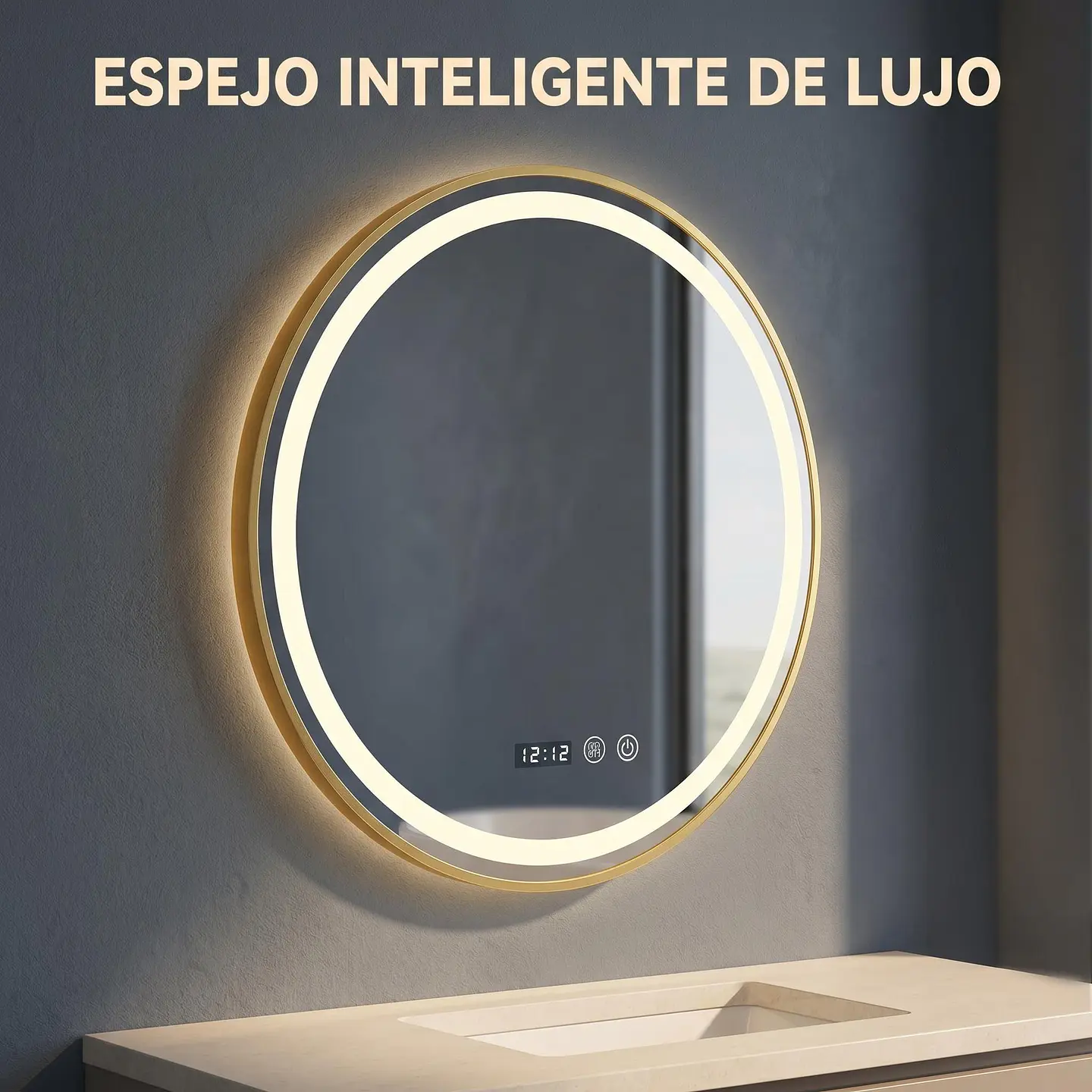 Espejo Luz Led 49X69 C/Marco Ovalado C/Hora y Antiempañante MOD 04 FSIMP 2